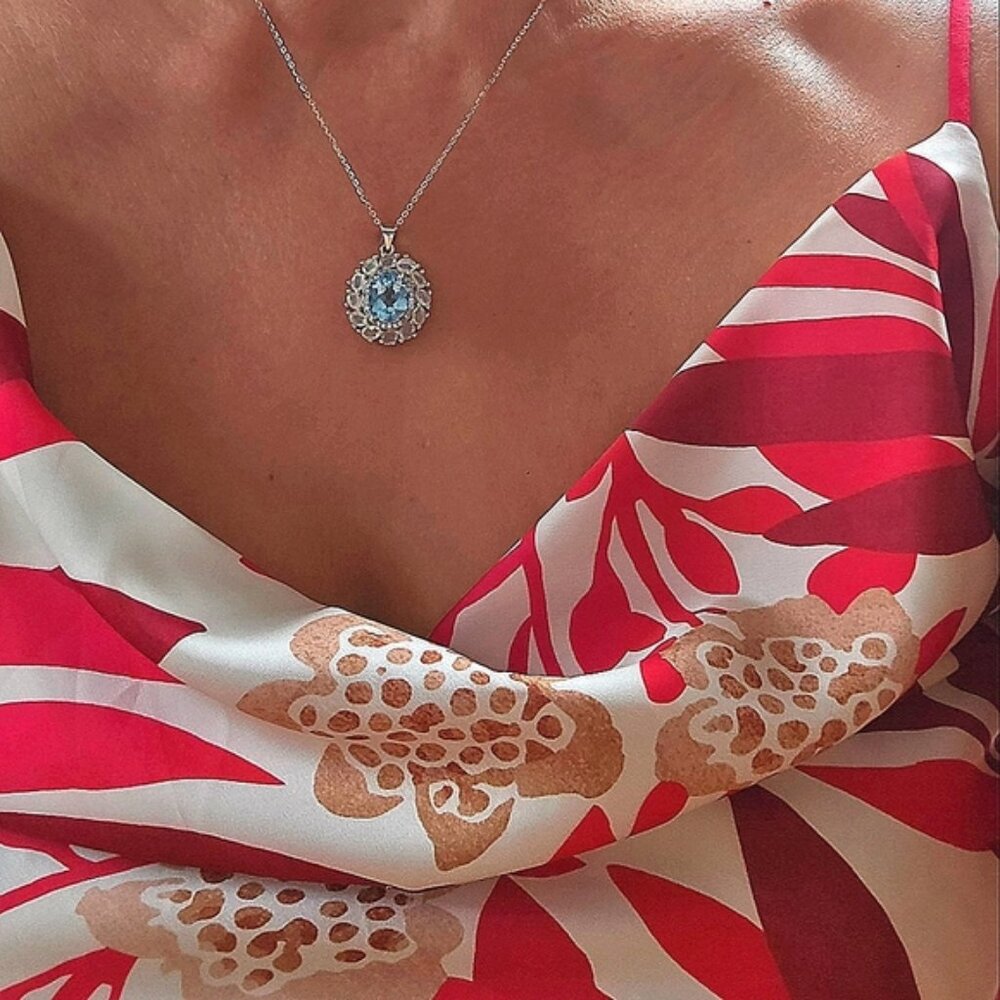 Natural Blue Topaz  &Fire Opal Gemstone 925 Sterling